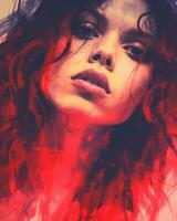 ein Digital Gemälde von ein Frau mit rot Haar generativ ai foto