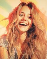 ein Gemälde von ein Frau mit lange Haar und ein Lächeln generativ ai foto