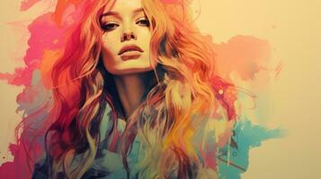ein Gemälde von ein Frau mit lange rot Haar generativ ai foto