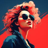 ein Gemälde von ein Frau mit Sonnenbrille und rot Haar generativ ai foto
