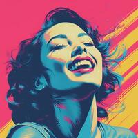 ein Pop Kunst Stil Illustration von ein Frau Lachen generativ ai foto