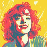 ein Pop Kunst Stil Porträt von ein Frau mit rot Haar generativ ai foto