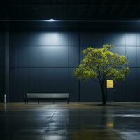 ein Baum und ein Bank im ein leeren Zimmer generativ ai foto