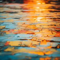ein abstrakt Bild von Wasser reflektieren das Sonne beim Sonnenuntergang generativ ai foto