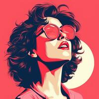 ein Illustration von ein Frau tragen Sonnenbrille auf ein Rosa Hintergrund generativ ai foto