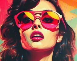 ein Illustration von ein Frau tragen Sonnenbrille generativ ai foto