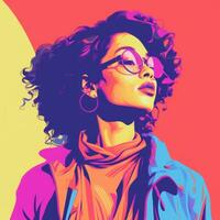ein Illustration von ein Frau mit Brille und ein bunt Hintergrund generativ ai foto