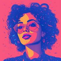 ein Illustration von ein Frau mit Brille und lockig Haar generativ ai foto