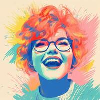 ein Illustration von ein Frau mit Brille und rot Haar generativ ai foto