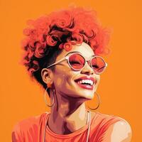 ein Illustration von ein Frau mit rot Haar und Sonnenbrille generativ ai foto