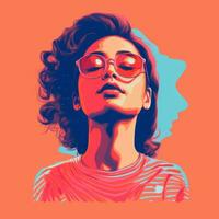 ein Illustration von ein Frau mit Sonnenbrille auf ein Orange Hintergrund generativ ai foto