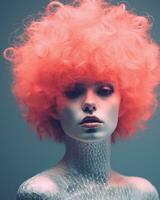 ein Bild von ein Frau mit hell rot Haar generativ ai foto