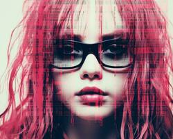ein Bild von ein Frau mit Brille und Rosa Haar generativ ai foto