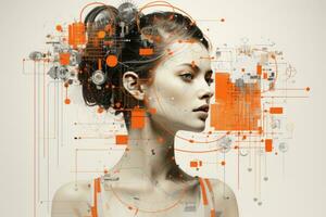 ein Bild von ein Frauen Kopf mit ein Orange Hintergrund generativ ai foto