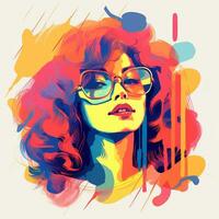 Pop Kunst Illustration von ein Frau mit Brille und rot Haar generativ ai foto