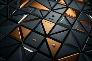 ein schwarz und Gold Hintergrund mit geometrisch Formen generativ ai foto