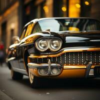 ein schwarz und Gold klassisch Auto geparkt auf ein Stadt Straße generativ ai foto