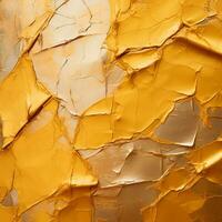 ein schließen oben von ein geknackt Mauer mit Gold Farbe auf es generativ ai foto