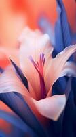 ein schließen oben von ein Rosa Blume mit lila Blütenblätter generativ ai foto