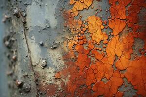 ein schließen oben von ein rostig Metall Pole mit Orange Farbe auf es generativ ai foto