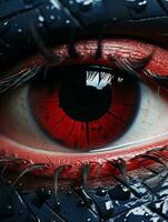 ein schließen oben von ein Auge mit rot Iris generativ ai foto