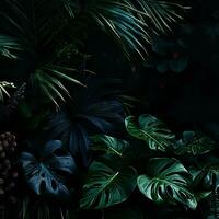 ein dunkel Hintergrund mit viele von Pflanzen generativ ai foto