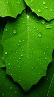 ein Grün Blatt mit Wasser Tröpfchen auf es generativ ai foto