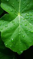 ein groß Grün Blatt mit Wasser Tröpfchen auf es generativ ai foto