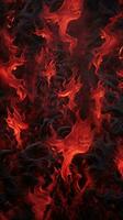 ein rot und schwarz Hintergrund mit Flammen und Rauch generativ ai foto