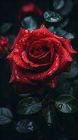 ein rot Rose mit Wasser Tröpfchen auf es generativ ai foto