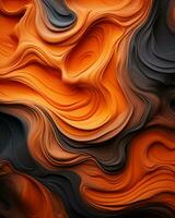 abstrakt Orange und schwarz wirbelt auf ein schwarz Hintergrund generativ ai foto
