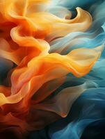 ein abstrakt Bild von Orange und Blau Rauch generativ ai foto
