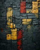 ein abstrakt Gemälde von rot Gelb und schwarz Quadrate generativ ai foto