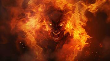 ein Bild von ein Dämon mit Feuer Kommen aus von es ist Mund generativ ai foto