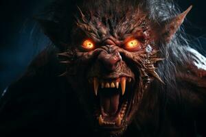 ein Bild von ein Werwolf mit glühend Augen generativ ai foto