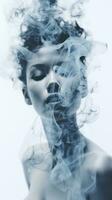 ein Bild von ein Frau mit Rauch Kommen aus von ihr Haar generativ ai foto