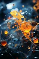 ein Bild von Orange Flüssigkeit und Luftblasen schwebend im das Luft generativ ai foto