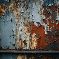 ein alt rostig Metall Mauer mit Peeling Farbe generativ ai foto