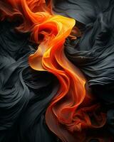ein Orange und schwarz Strudel auf ein schwarz Hintergrund generativ ai foto