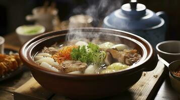 kulturell kulinarisch Schatz. das japanisch Kochen Topf. generativ ai foto