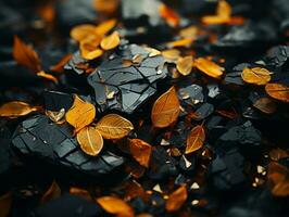 Herbst Blätter auf ein schwarz Hintergrund generativ ai foto