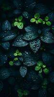 Grün Blätter mit Wasser Tröpfchen auf Sie generativ ai foto