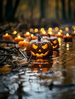 Halloween Kürbislaternen im das Wasser generativ ai foto