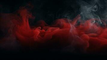 rot und schwarz Rauch auf ein schwarz Hintergrund generativ ai foto