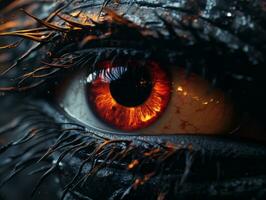 das Auge von ein Drachen ist glühend rot generativ ai foto