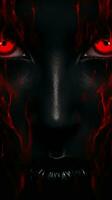 das Gesicht von ein Dämon mit rot Augen generativ ai foto