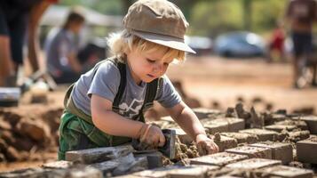 Mason Verlegung Ziegel zu bauen ein Mauer foto