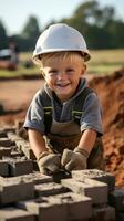 Mason Verlegung Ziegel zu bauen ein Mauer foto