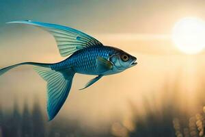 ein Blau Fisch ist fliegend im das Luft. KI-generiert foto