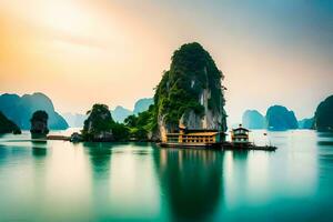 das schön Landschaft von Halong Bucht. KI-generiert foto